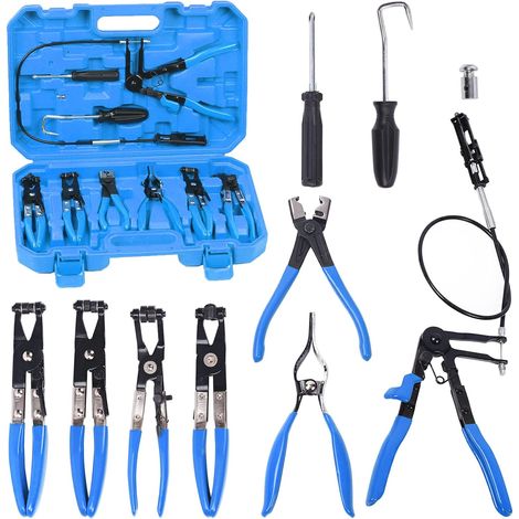 Lot de 9 pinces de serrage flexibles bleues à longue portée pour remplacer les tuyaux de carburant, d'huile, d'eau, noir, bleu (1/5)