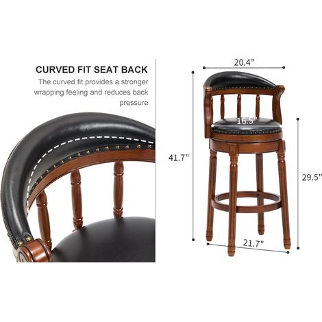 MEUBLIV Taburete de bar giratorio 360° negro – respaldo envolvente de madera y cuero (1/5)