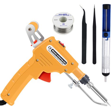 Pistolet à souder 60 W, kit de fer à souder automatique, outil d'alimentation de soudure automatique 5 en 1 avec pompe à dessouder, fil d'étain, 2 pincettes antistatiques (1/5)