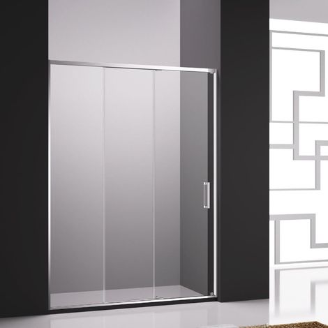 Paroi de douche avec 1 panneau fixe + 2 panneaux coulissants - 120 cm - Poignée à droite - Transparente (1/4)