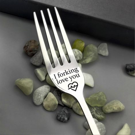 Message gravé Fourchette en acier inoxydable I Forking Love You Fourchettes en argent pour hommes Femmes Petit ami Petite amie (1/5)