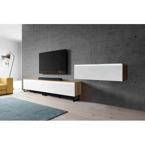 FURNIX Commode TV BARGO III Lowboard 300 cm (3x100cm) avec pieds réglables et sans LED blanc (1/5)