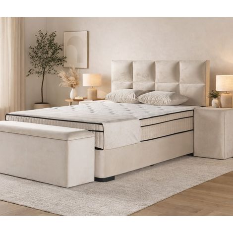 Lit boxspring coffre 140cm en velours + matelas de 30cm LAURA (1/5)
