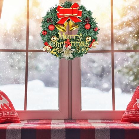 (30 cm) Künstliche Weihnachtskugelgirlande mit Tannennadeln und Weihnachtssternblüten, perfekt für die Haustür, den Kamin, den Gartentisch oder als Tischdekoration.