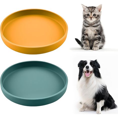 Filiyano-Lot de 2 gamelles plates en silicone pour chat et chien, respectueuses des moustaches Gobelets antidérapants en silicone jaune et vert (1/5)