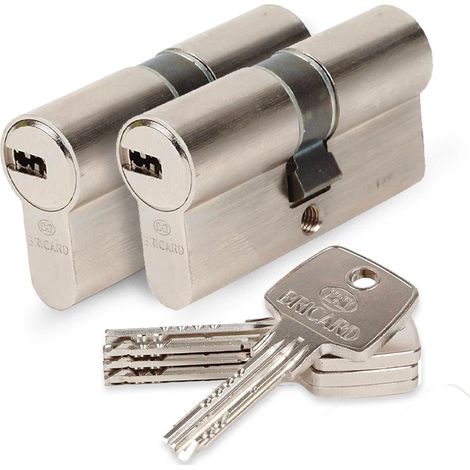 Bricard – Lot de 2 cylindres de porte 30+30 mm – Double entrée – 4 clés réversibles – Résistance au crochetage et perçage (1/3)