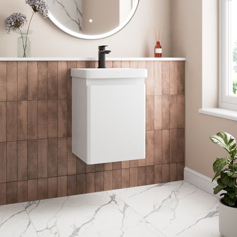 White Bathroom Furniture Vanity Unit with Basin Sink Modern Cabinet Storage 400mm Wall Hung