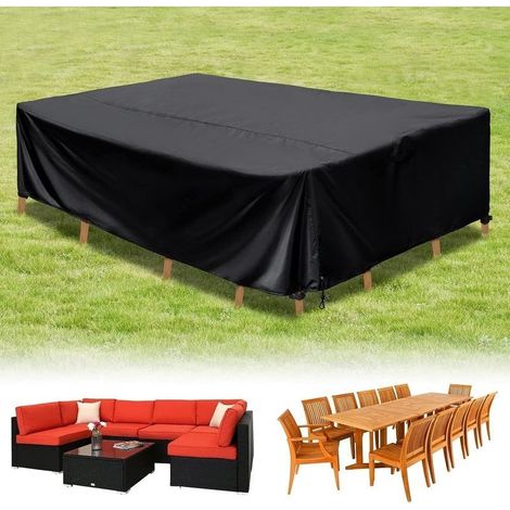 Gartenmöbelabdeckung 320 x 210 x 69 cm, Schutzhülle für Gartentische und Gartenmöbel, wasserdicht, UV-beständig, schwarzes Oxford-Gewebe mit Kordelzug und Schnalle (1/5)