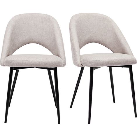 Vintage-Stühle aus Stoff mit strukturiertem Samteffekt in Beige und schwarze Metallfüße (2er-Set) COSETTE