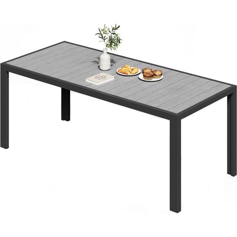 Table de Jardin Extérieur 189x80cm pour 6-8 Personnes, Cadre en Aluminium, Design Aspect Bois, Antirouille, Facile à Nettoyer et Imperméable - Idéale pour Tous Les Espaces Extérieurs, Gris (1/5)