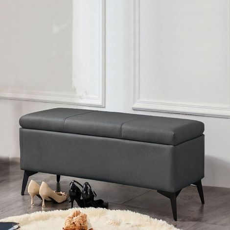 Cassapanca Contenitore Ecopelle Panca Pouf con Piedini in Metallo Grigio Scuro (1/4)