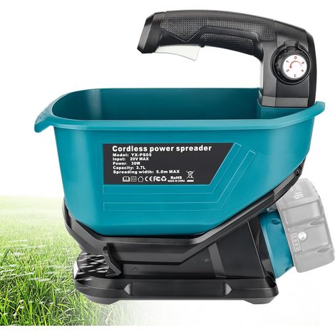 Épandeur d'engrais portable pour batterie au lithium 18 V, épandeur manuel avec réglage de la vitesse de rotation à 5 niveaux, 3,7 l, couvre jusqu'à 743 m² (sans batterie)