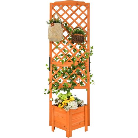 GOPLUS Jardinière avec Treillis 180 CM en Bois, avec Trou de Drainage pour Plantes Grimpantes, Fleurs, Jardinière pour Cour, Jardin, Balcon (1/5)