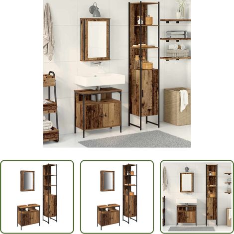 vidaXL Meubles de salle de bain moderne - Ensemble de mobilier de salle de bain 3 pcs Bois ancien (1/5)