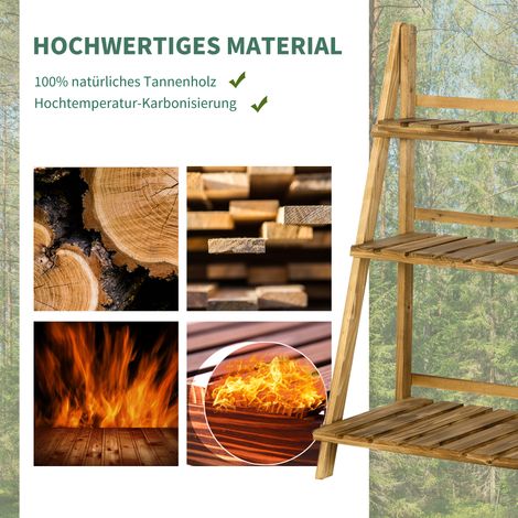 Étagère à plantes 3 niveaux, pliable, hauteur 93 cm, intérieur et extérieur, présentoir en bois pour pots de fleurs avec bacs, escalier floral pour salon, jardin, balcon, brun foncé