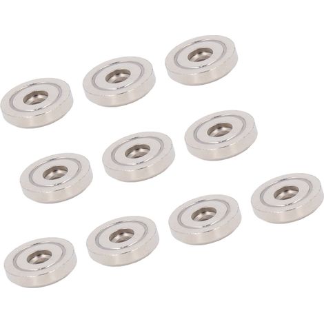 Lot de 10 aimants en pot à trou fraisé argenté, à forte force magnétique, plaqués nickel NdFeB (1/5)