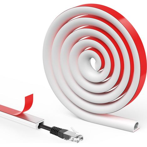 1m Auto-adhésif Cache-câble, Cache Câble Sol, Goulotte Passe Cable Sol, Cachez et Protégez Les Câbles Facilement, Goulotte Décorative pour Bureau Maiso - 14mm(Largeur) x10mm(Hauteur)-Blanc (1/5)