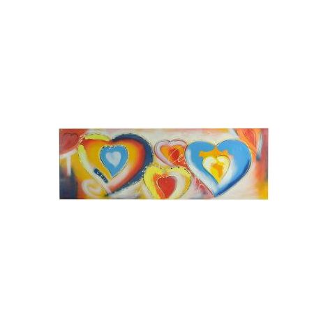 Quadro dipinto astratto cuori cm50x150x3