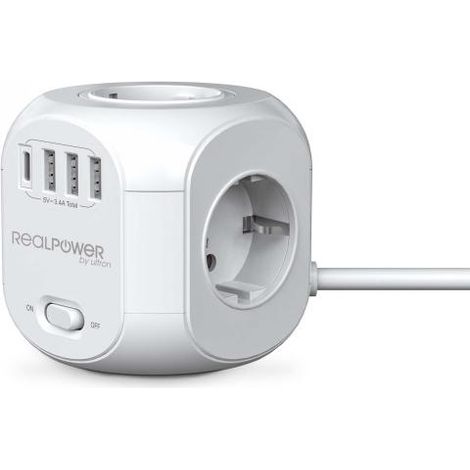 RealPower PowerBox 431 multipresa bianca con 4 porte USB