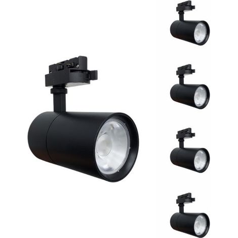 Spot LED sur Rail 30W 80° Compact Monophasé NOIR - Pack de 5 - Blanc Froid 6000K - 8000K - SILAMP
