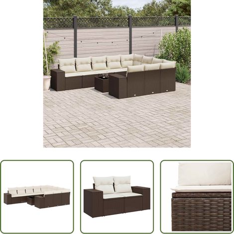 vidaXL Rattanmöbel - 11-tlg. Garten-Sofagarnitur mit Kissen Braun Poly Rattan (1/5)