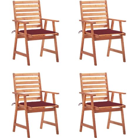 Sillas comedor de jardín y cojines 4 uds madera maciza acacia