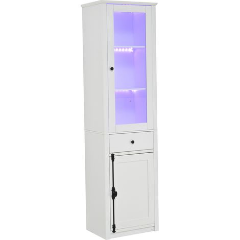 Vitrine haute blanche 55x40x200 cm avec 2 portes, 1 tiroir et éclairage LED USB (1/5)
