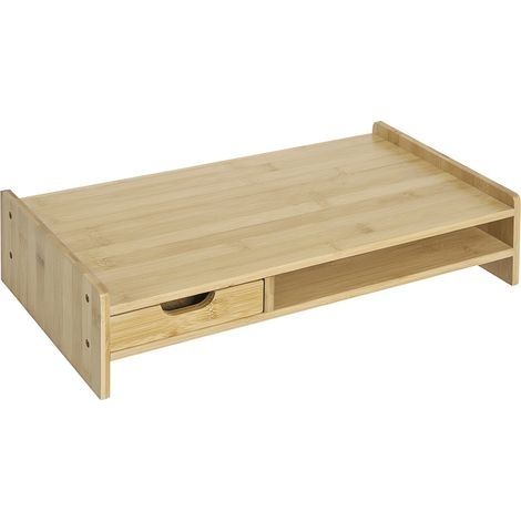 Support pour écran avec tiroir, rehausseur d'écran, support pour PC, ordinateur portable, imprimante, 49 x 25,5 x 11,5 cm, naturel (1/5)