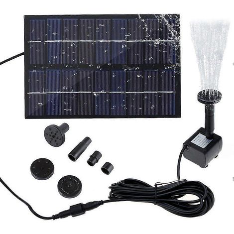 Ce kit de pompe à fontaine solaire de 1,8 W est une pompe de fontaine submersible d'extérieur avec quatre buses réglables en débit, ce qui la rend idéale pour les bains d'oiseaux, les bassins et autre (1/5)