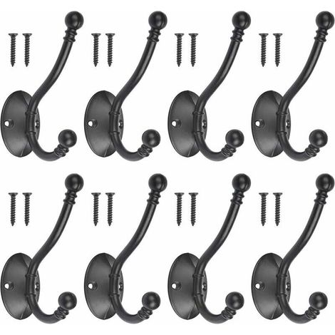 Set mit 8 Vintage-Garderobenhaken aus schwarzem Metall inklusive 16 Schrauben. Retro-Garderobenhaken aus schwarzem Metall, einzeln zum Einschrauben an der Wand, Garderobenständer für Badezimmer- oder 