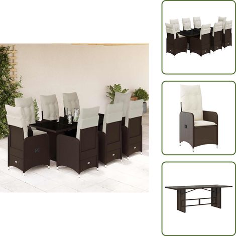 9-tlg. Garten-Bistro-Set mit Kissen Braun Poly Rattan - Bistro Set - Bistro Sets - Bistroset - Garten Bistro Set (1/5)