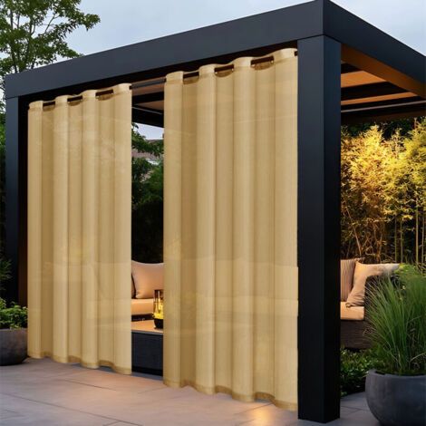 Rideaux transparents d'extérieur pour terrasse, imperméables – 2 panneaux à œillets, pour salon, chambre, véranda, pergola, cabane, 132 x 274 cm,couleur orange (1/4)