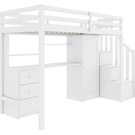 Lit superposé enfant avec bureau et armoire 90x200 cm blanc (1/5)