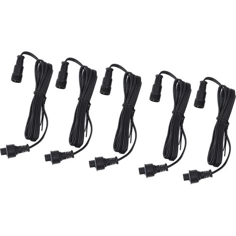 Lot de 5 câbles de rallonge 1,5m pour spots de terrasse, étanche IP67, connecteurs 3 broches mâle/femelle pour extérieur (1/5)