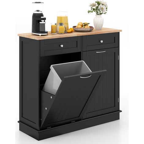 COSTWAY 70L Kitchen Tilt Out Trash Cabinet Trash Can Cabinet-Black (1/5)