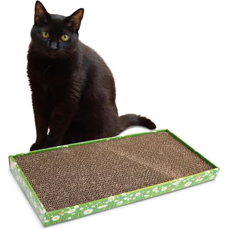 Arbre à Chat en Carton, 2 Couches Réversibles, avec Pieds Antidérapants, y Compris Sachet d'herbe à Chat, Style Fiori, 45 x 25,5 X 5 cm (1/5)