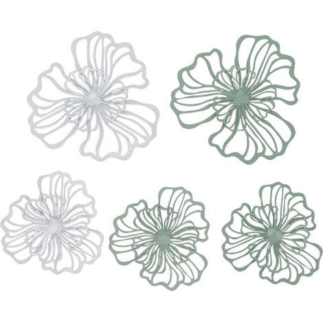 Décoration Murale Fleur - Fer Blanc Et Vert - Double Couche Ajourée - Pour Salon Ou Bureau - Lot De 5 (1/5)