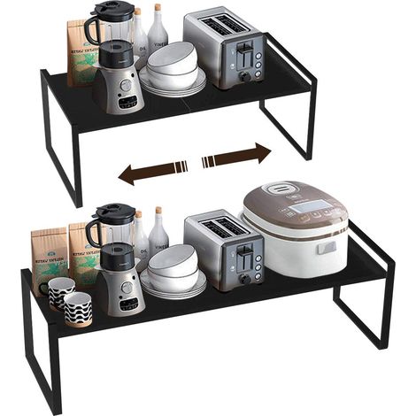 Étagère de rangement en métal extensible pour armoires de cuisine, comptoirs, nourriture et ustensiles de cuisine, pourrait économiser de l'espace, blanc (noir, 60 x 21 x 23 cm) (1/5)
