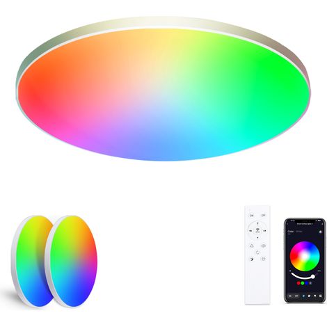 Oraymin – Pack de 2 Plafonnier LED Connecté Bluetooth 22W 2200lm Blanc Réglable + RGB – Design Ultra-plat Ø30cm Pilotable par Bluetooth pour Salon, Chambre, Salle de Jeux, Enfant (1/5)