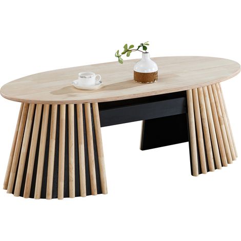 Table basse relevable ovale coloris chêne nordique/Noir - Longueur 120 X Largeur 60 x Hauteur 45,5 - 60,5 cm (1/5)