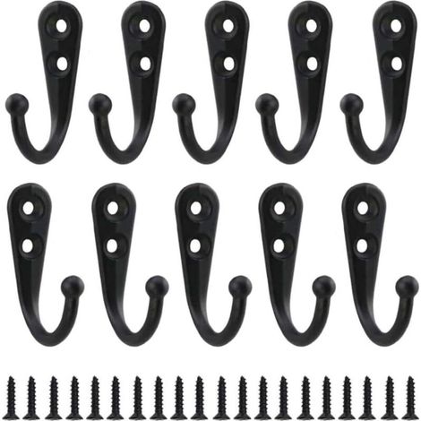 10pcs Rétro Crochet de Manteau Métal Noir Patère Murale à Visser Individuelle Patère Porte Manteau Vintage Murale pour Peignoir Maison Etagères Tiroirs Casiers Salle de Bain avec 20 Vis