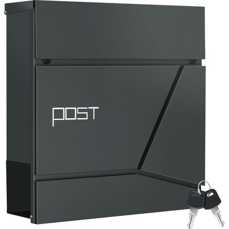WOLTU Cassetta postale con vano portagiornale, coperchio chiudibile con chiave, Antracite, 37x10,5x37cm