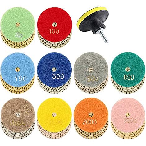 Lot de 11 tampons de polissage à diamant humide de 3 pouces fixés avec ponçage à crochet de 50 à 3000 pour ponçage de marbre pour (1/5)
