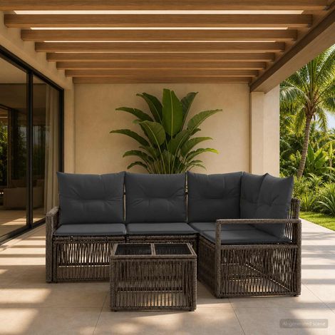vidaXL Set Divano da Giardino 5 pz Grigio polyrattan (1/5)