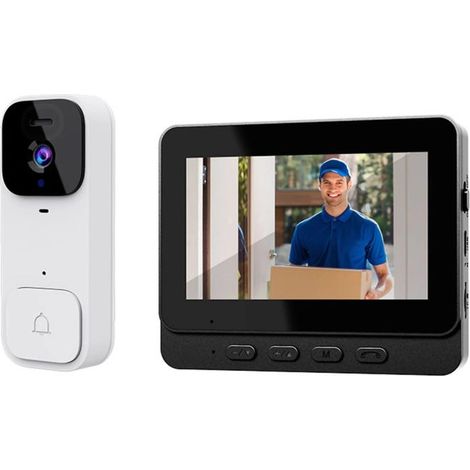 1080P HD Kabelloses Schlüsselanhänger-Video mit 4,3-Zoll-Bildschirm, Überwachungskamera, Nachtsicht, automatische Aufnahme, Weiß