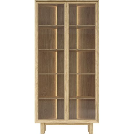 Vitrine 2 portes avec LEDS en MDF et verre trempé - Naturel clair - TERLONA (1/3)