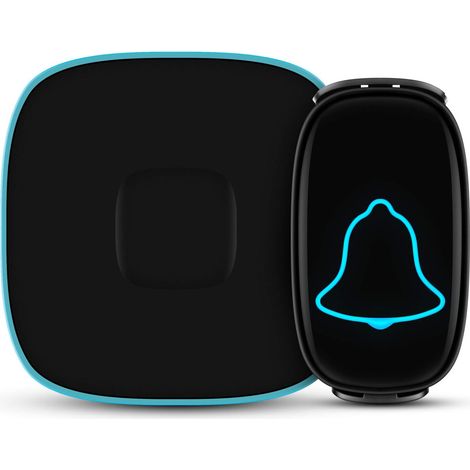 Sonnette sans fil, sonnette étanche, installation facile, fonctionne à une portée de 1000 pieds avec 38 mélodies au choix, volume réglable et flash LED, 1 bouton poussoir 1 récepteur (noir) (1/5)