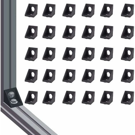 2020 Aluminum Angle Bracket, Triangle Angle Code Support, Right Angle Connection, 30 Pieces, Die Cast, Angle Code 2020, Black (1/5)