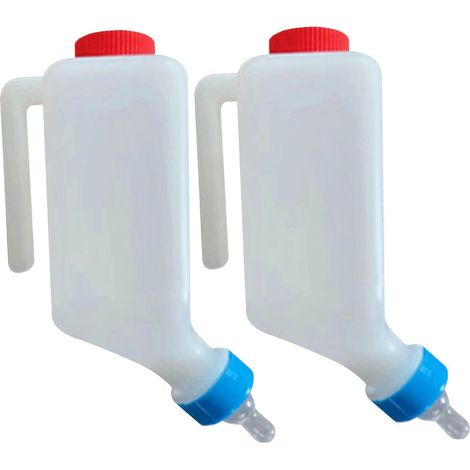 Lot de 2 biberons de 800 ml avec graduation et poignée, pour agneaux et chevreaux. Abreuvoir suspendu pour veaux et brebis. (1/5)