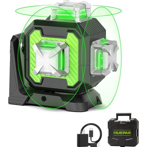 Huepar SE13CG Niveau Laser Vert 3x360° Autonivelant, Laser de Chantier avec Batterie 4400 mAh, Mode Pulse, Support Magnétique, IP54, Mallette (1/5)